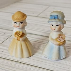 Set of 2 miniture Bisque Porcelain UCGC Girls with Flowers Figurines